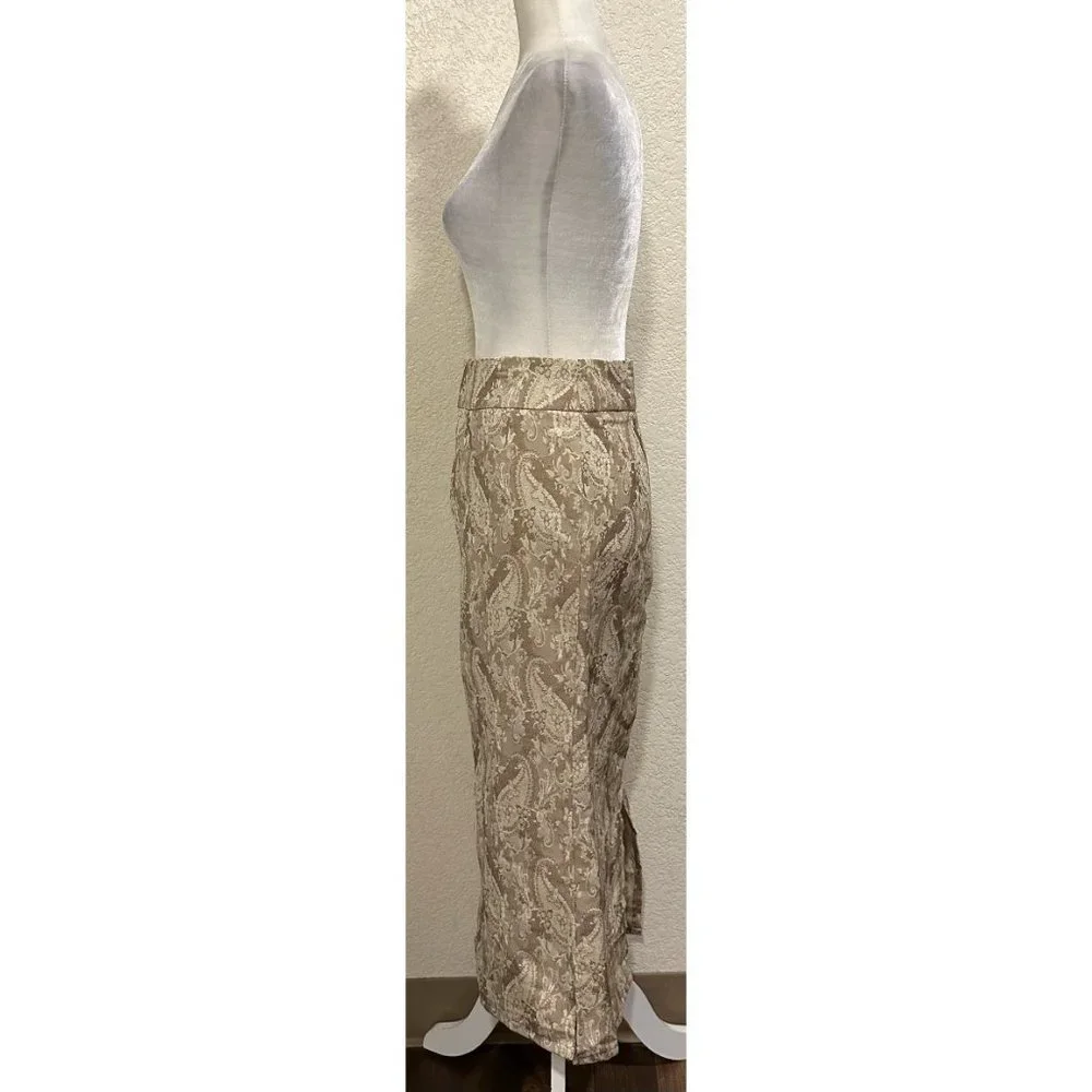 Tark'1 Paris Cream Satin Midi Split Pleated Skirt